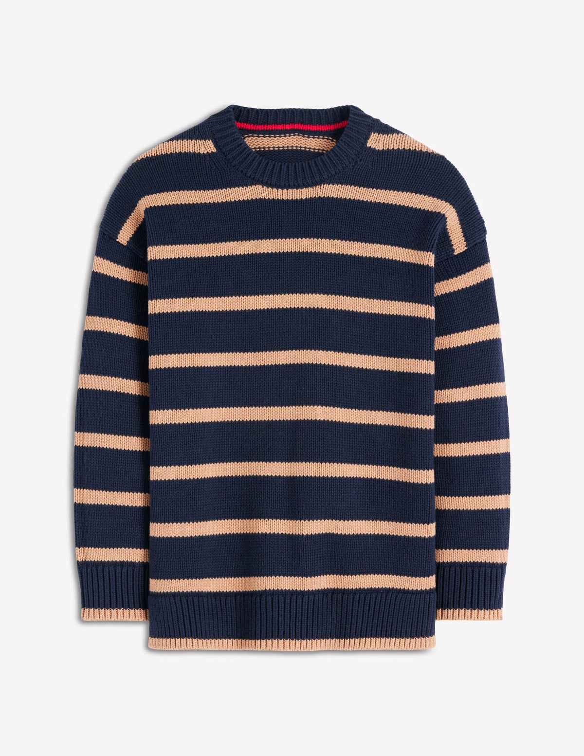 Lucy Oversized Cotton Jumper-Navy/ Camel Melange