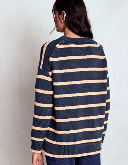 Lucy Oversized Cotton Jumper-Navy/ Camel Melange
