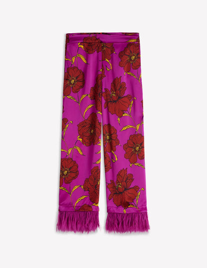 Feather Trim Pants-Regal Purple, Peony Bloom