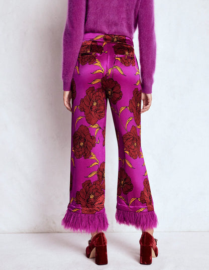 Feather Trim Pants-Regal Purple, Peony Bloom