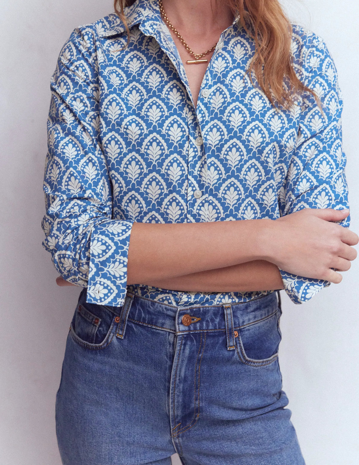 Sienna Cotton Shirt-Denim Blue, Petal Terrace