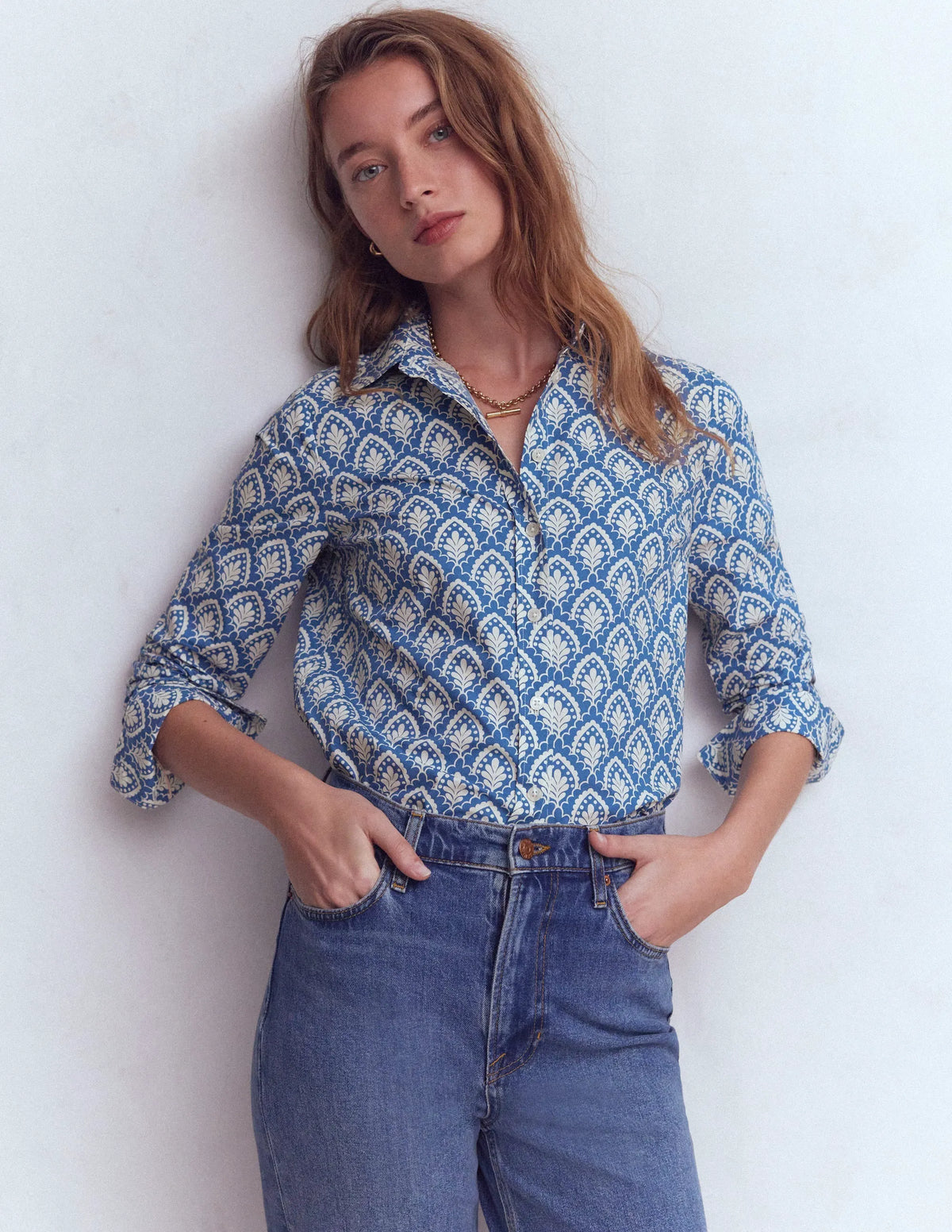 Sienna Cotton Shirt-Denim Blue, Petal Terrace