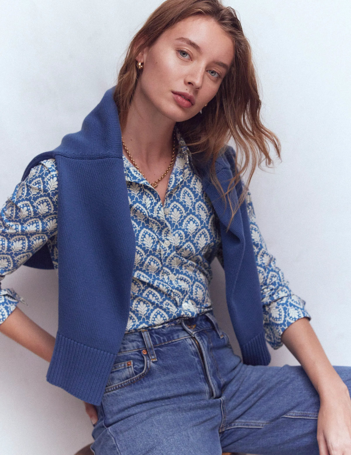 Sienna Cotton Shirt-Denim Blue, Petal Terrace