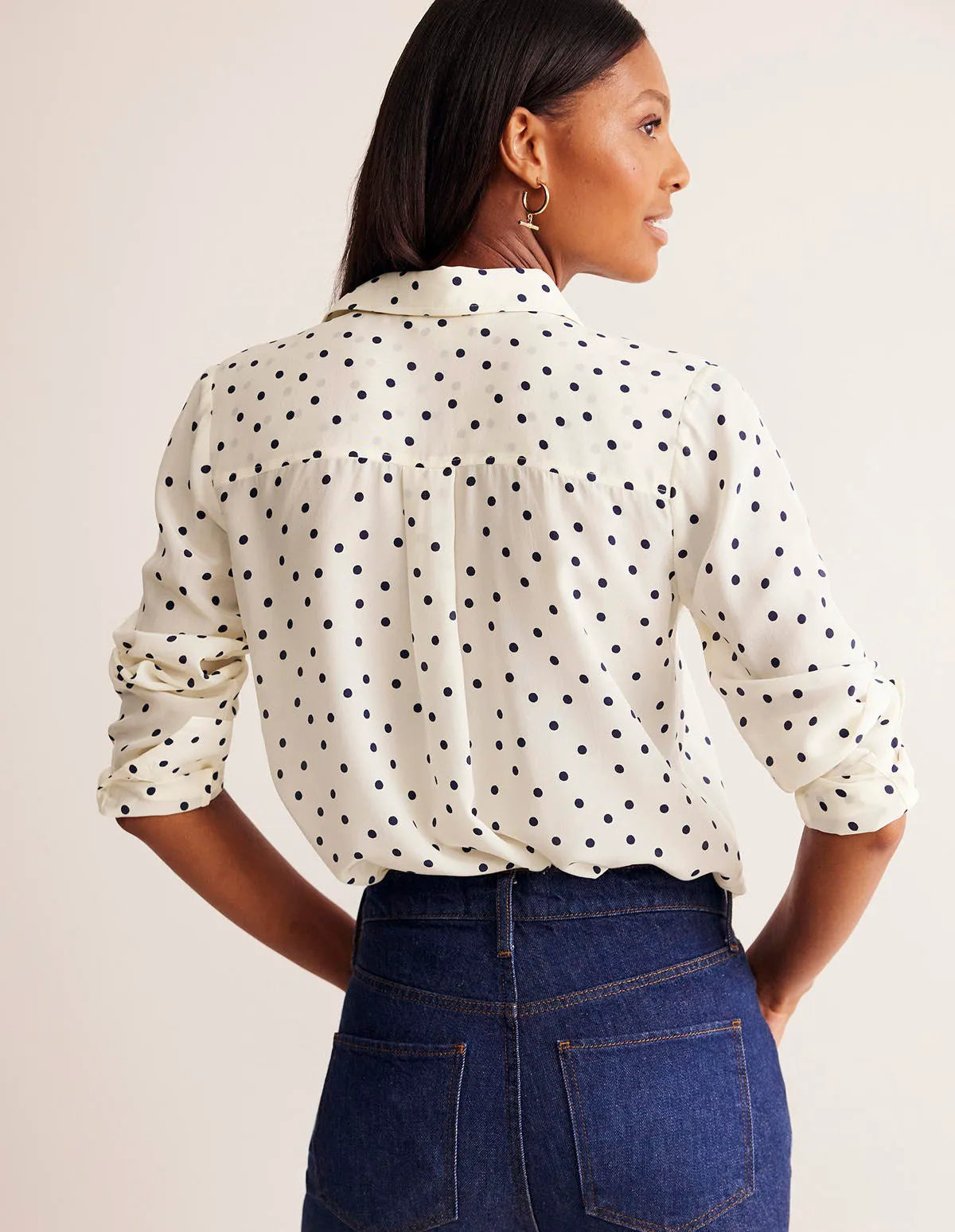 Sienna Silk Shirt-Ivory and Navy, Sparse Spot