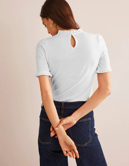 Supersoft Frill Detail T-shirt-White
