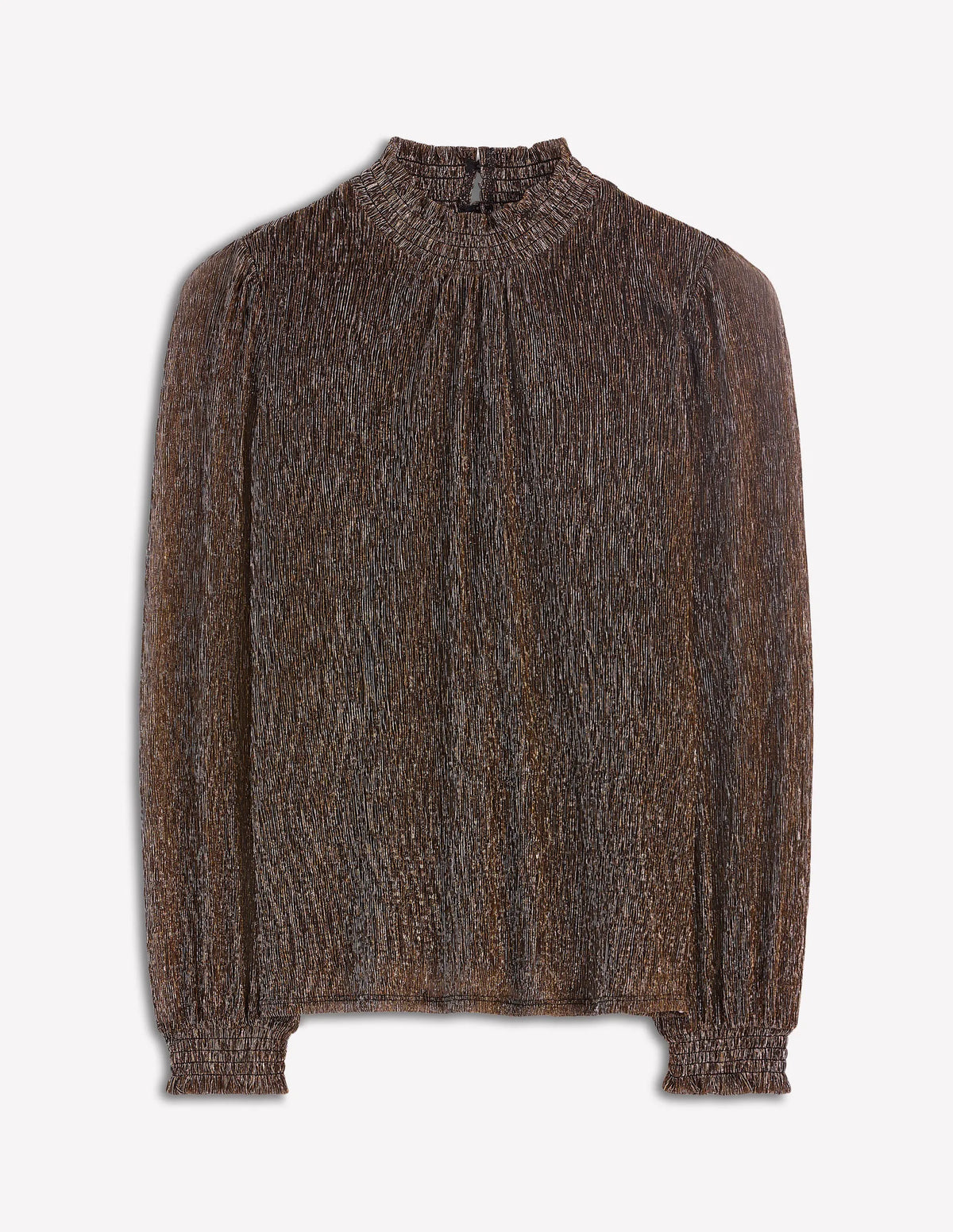 Smocked Neck Metallic Top-Metallic