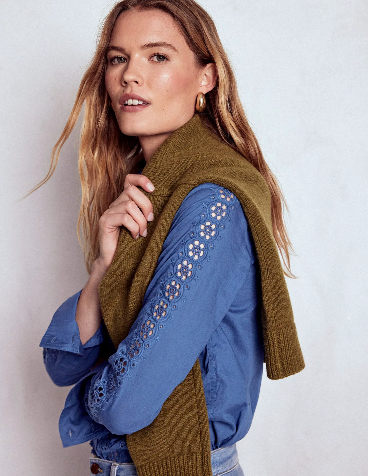 Sienna Broderie Detail Shirt-Denim Blue