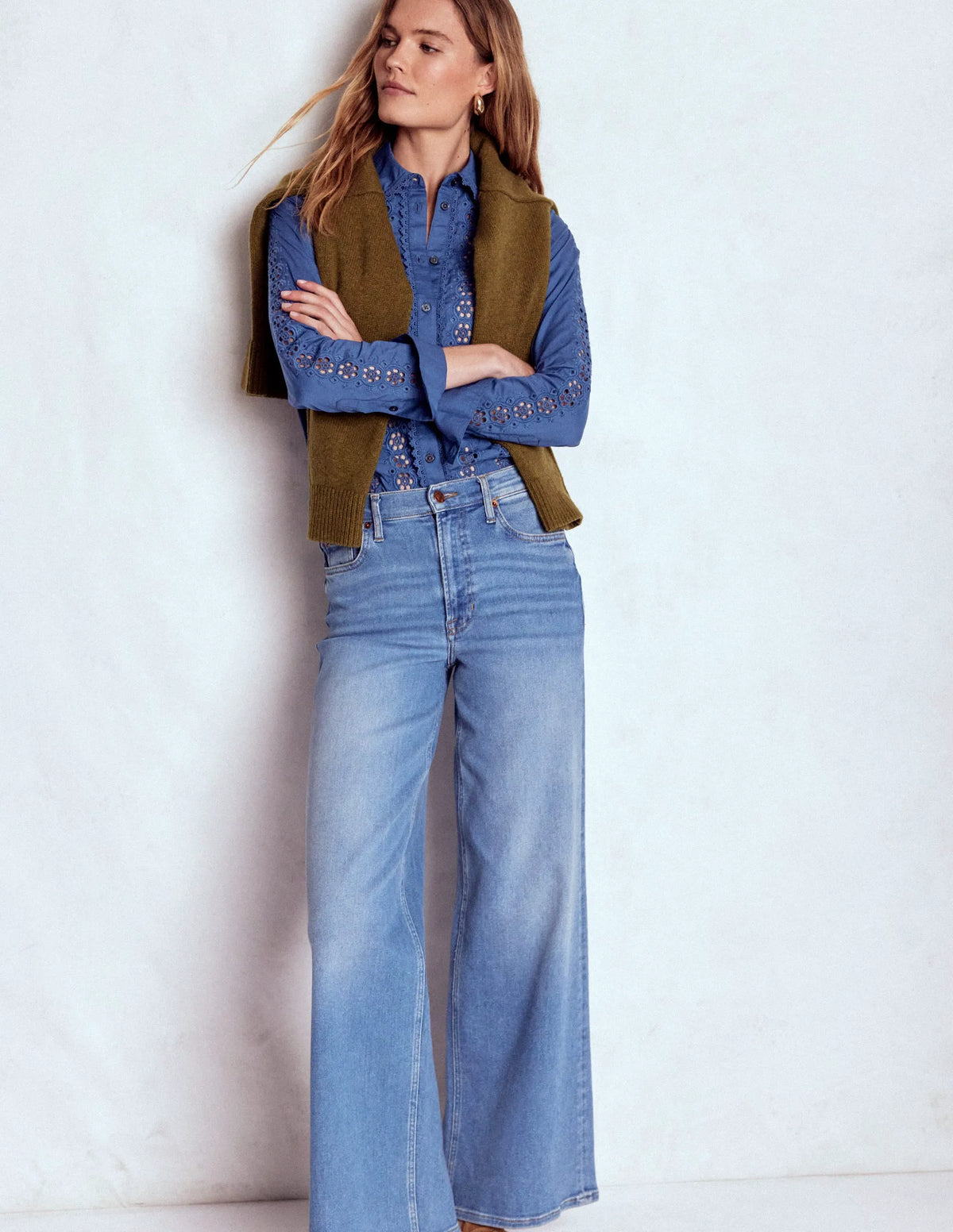 Sienna Broderie Detail Shirt-Denim Blue