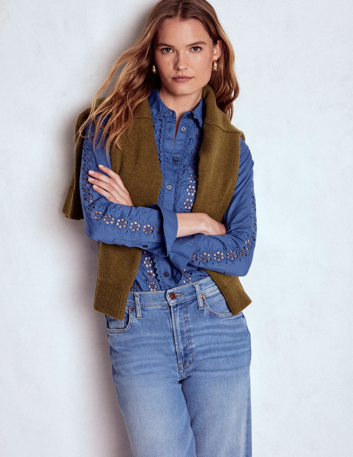 Sienna Broderie Detail Shirt-Denim Blue