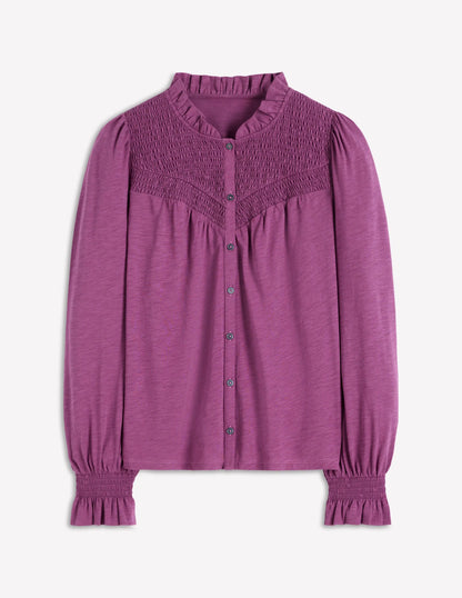 Smocked Yoke Jersey Shirt-Damson