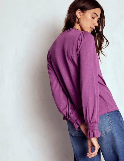 Smocked Yoke Jersey Shirt-Damson