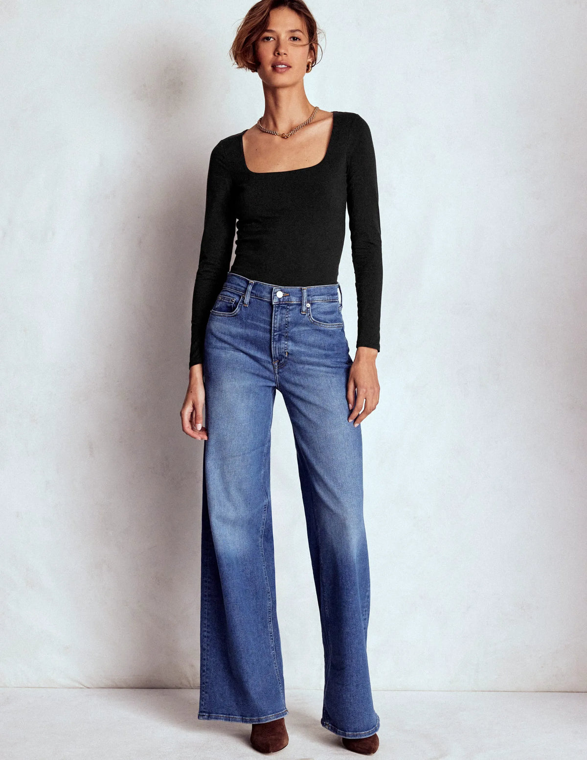 Double Layer Square Neck Top-Black