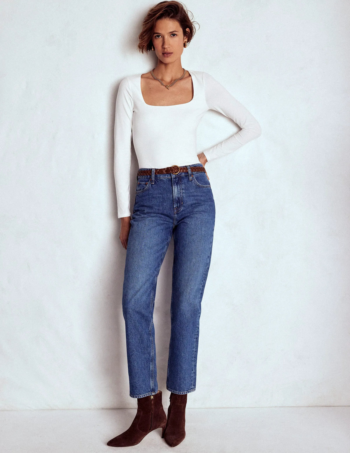 Double Layer Square Neck Top-White