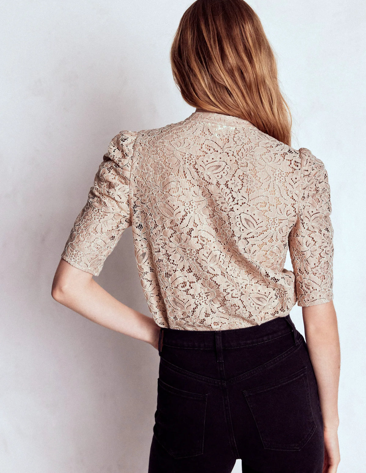 Lace Mutton Sleeve Top-Heather Rose