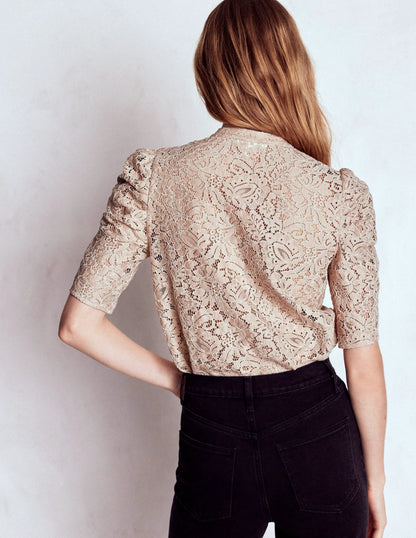 Lace Mutton Sleeve Top-Heather Rose