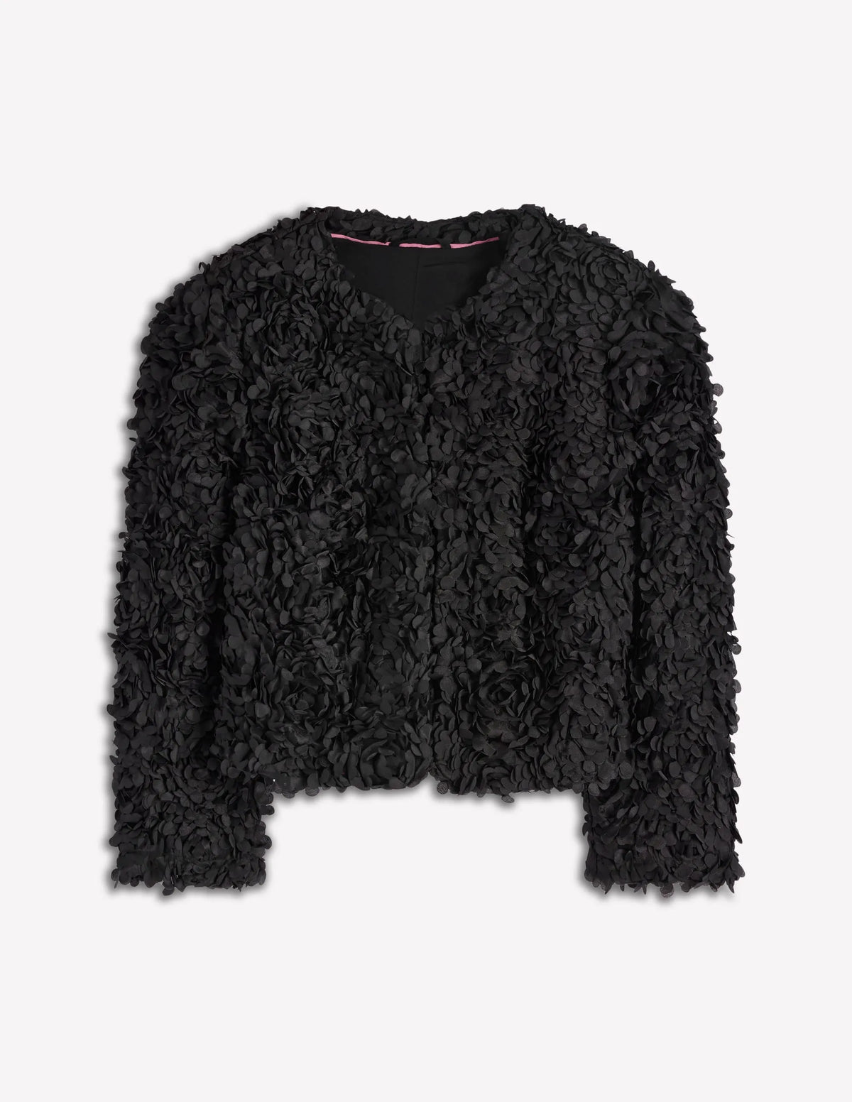 Petal Textured Cropped Jacket-Black, Petal Tulle