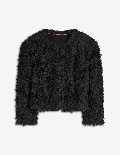 Petal Textured Cropped Jacket-Black, Petal Tulle