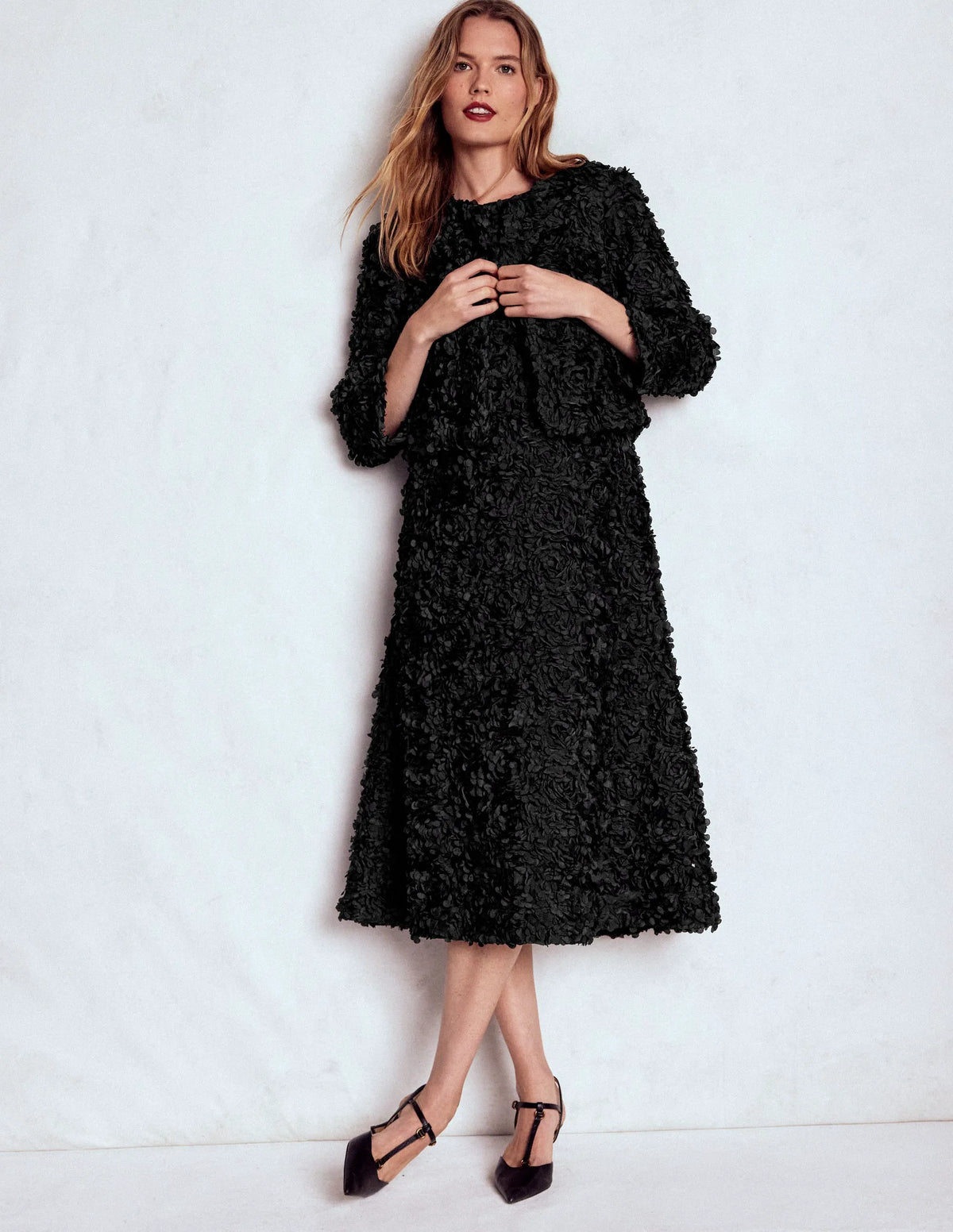 Petal Textured Cropped Jacket-Black, Petal Tulle