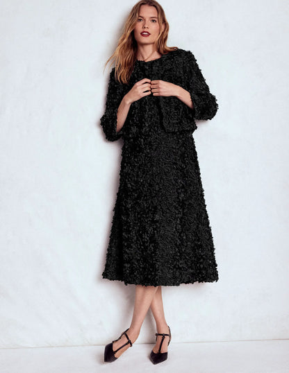 Petal Textured Cropped Jacket-Black, Petal Tulle