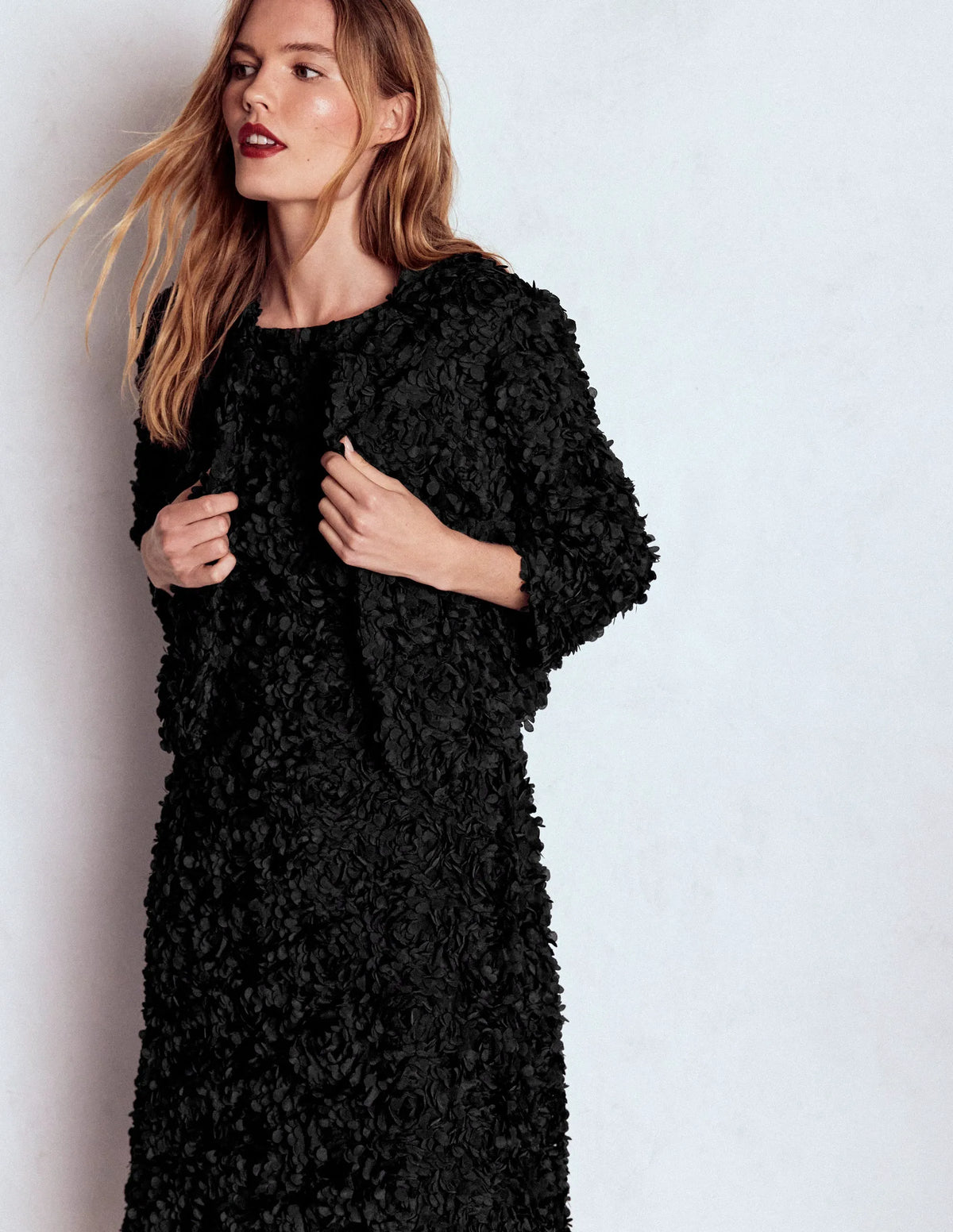 Petal Textured Cropped Jacket-Black, Petal Tulle