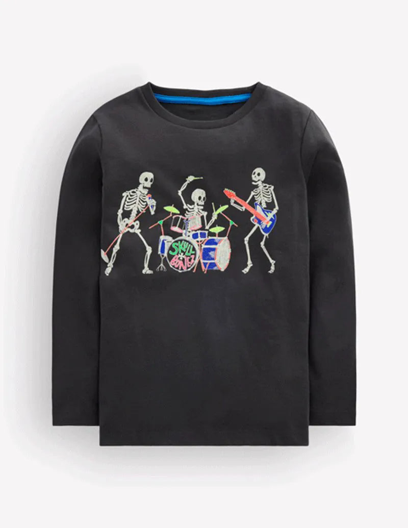 Long Sleeve Glow T-shirt-Shadow Grey, Skeleton Band