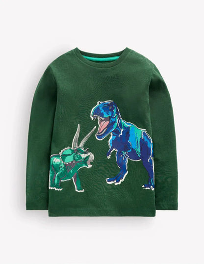 Long Sleeve Glow T-shirt-Hunter Green Dinos