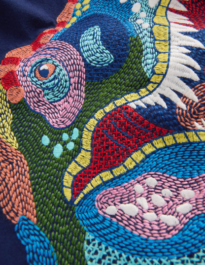Longsleeve Superstitch T-shirt-College Navy Dinosaur