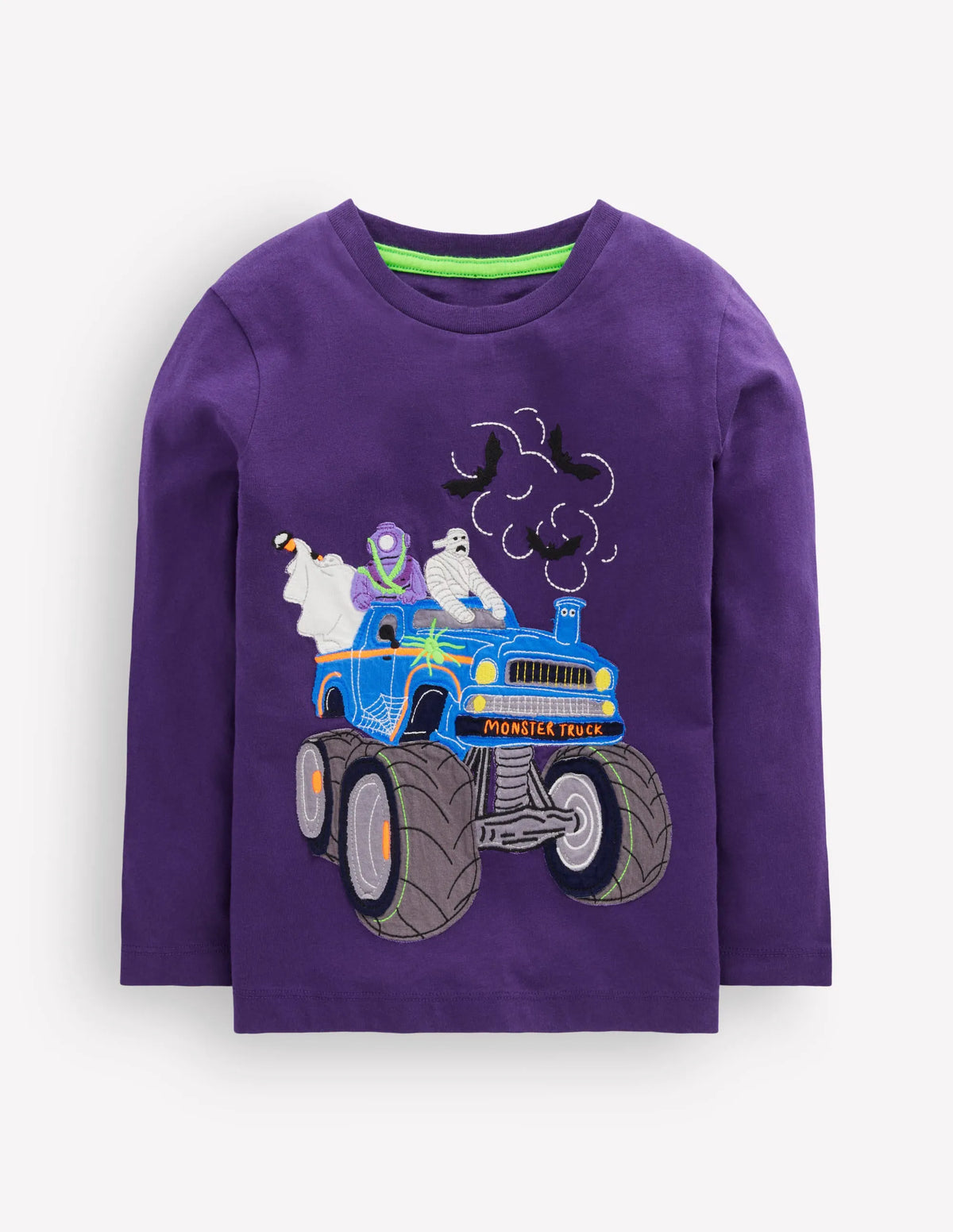 Long Sleeve Appliqué T-shirt-Halloween Monster Truck