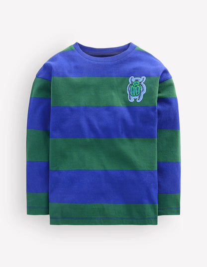 Long Sleeve Badge T-shirt-Blue stripe