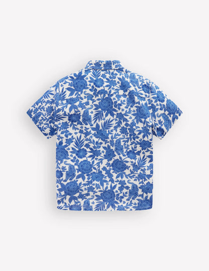 Cotton Linen Shirt-Jungle Woodblock