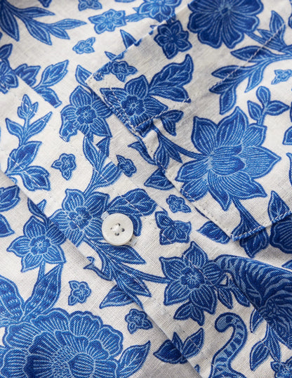 Cotton Linen Shirt-Jungle Woodblock