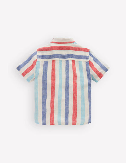 Cotton Linen Shirt-Blue and Red Stripe