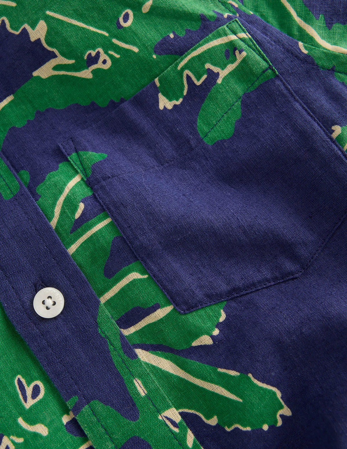 Cotton Linen Shirt-Green Palm Trees