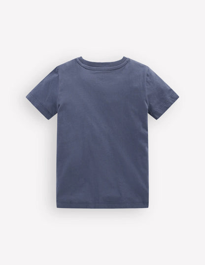 Short Sleeve Appliqué T-shirt-Vintage Indigo Tiger Stripe