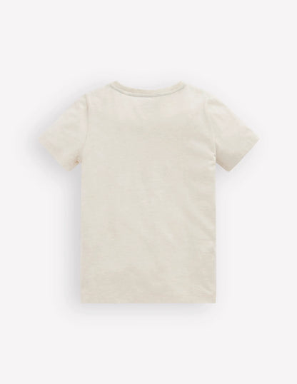 Short Sleeve Appliqué T-shirt-Oatmeal Marl Dino Stripe