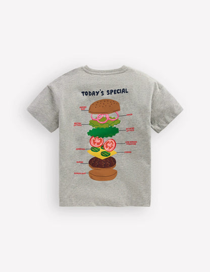 Front & Back Graphic T-shirt-Grey Marl Hamburger