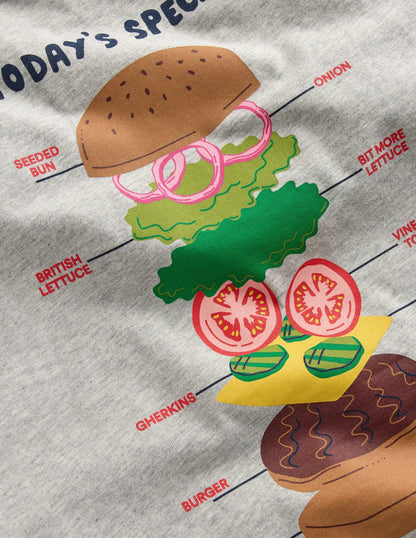 Front & Back Graphic T-shirt-Grey Marl Hamburger