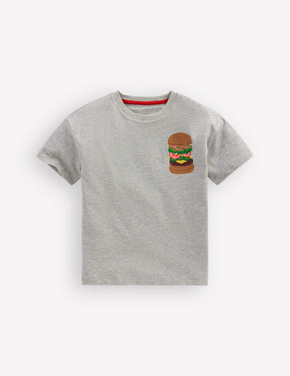 Front & Back Graphic T-shirt-Grey Marl Hamburger