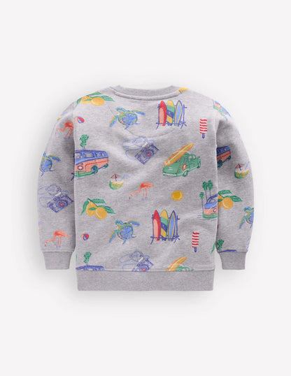 Everyday Printed Sweatshirt-Grey Marl Sketchy Holiday