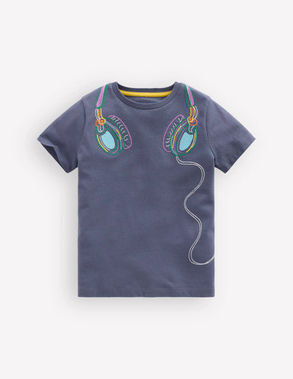 Linear Stitch T-shirt-Vintage Indigo Headphones