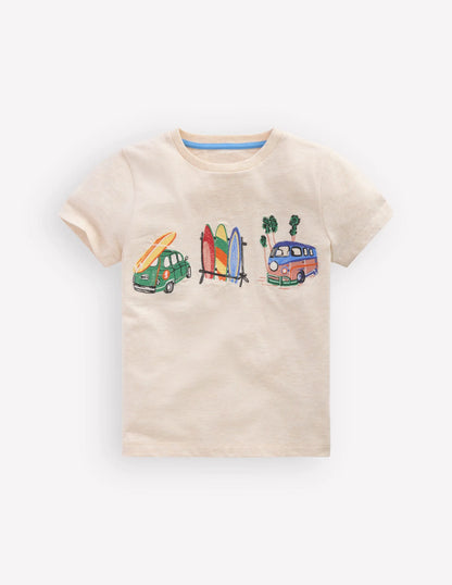 Linear Stitch T-shirt-Oatmeal Marl Holiday