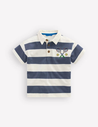Relaxed Appliqué Polo Shirt-Robot Blue Tennis