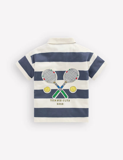 Relaxed Appliqué Polo Shirt-Robot Blue Tennis