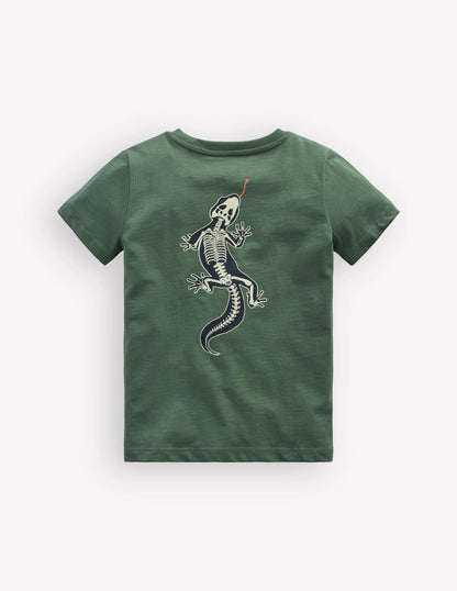 Front and Back Glow T-shirt-Bottle Green, Lizard X-Rray