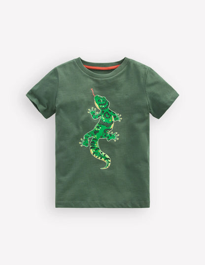 Front and Back Glow T-shirt-Bottle Green, Lizard X-Rray