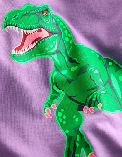 Front and Back Glow T-shirt-Aster Purple, Dino Skeleton