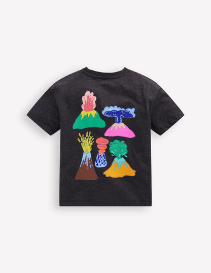 Front & Back Graphic T-shirt-Charcoal Volcanoes
