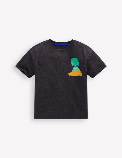 Front & Back Graphic T-shirt-Charcoal Volcanoes