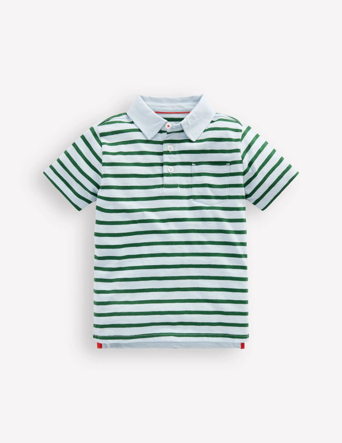 Slub Polo Shirt-Misty Blue/ Pine Green