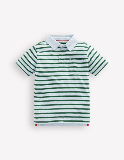 Slub Polo Shirt-Misty Blue/ Pine Green